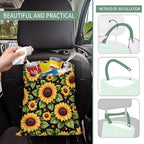 Cute Car Trash Can, Hanging Canvas Car Back Seat Organizer and Storage Bag, Funny Car Trash Bag for Travelling, Outdoor Cute Sunflower