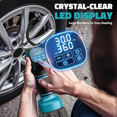 150PSI Tire Inflator Portable Air Compressor: Cordless Air Pump Compatible with Makita 18V Battery - Car Tire Pump with Digital Pressure Gauge & LED Light for Auto, Motorcycles (Tool Only)