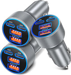 90W Car Charger USB C, Dual 45W Super Fast Charging Car Phone Charger | Multi Port QC/PD 3.0, Cigarette Lighter USB Charger, 12V-24V USB Outlet Adapter Plug for iPhone 17 16 15 14 Samsung Android