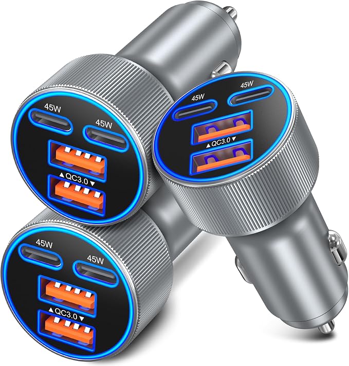 90W Car Charger USB C, Dual 45W Super Fast Charging Car Phone Charger | Multi Port QC/PD 3.0, Cigarette Lighter USB Charger, 12V-24V USB Outlet Adapter Plug for iPhone 17 16 15 14 Samsung Android