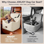 Elevated Dog Car Seat for Small/Medium Dogs up to 35 lbs, Memory Foam Booster Seat with Detachable Washable Cover, Travel-Safe Car Bed with Safety Belts & Storage Pockets, Beige