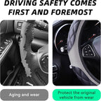 15 Inch Car Leather Steering Wheel Cover, Automotive Accessories Elastic Breathable Anti-Slip Soft Wheel Protector Fits Men and Women, Suitable for SUVs, Trucks, Vehicles and RVs (Gray)
