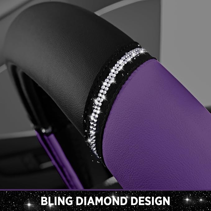Leather Steering Wheel Cover - Made with PVC Leather - Anti-Slip, Universal Fit 14 1/2 inches to 15 1/2 inches - Purple
