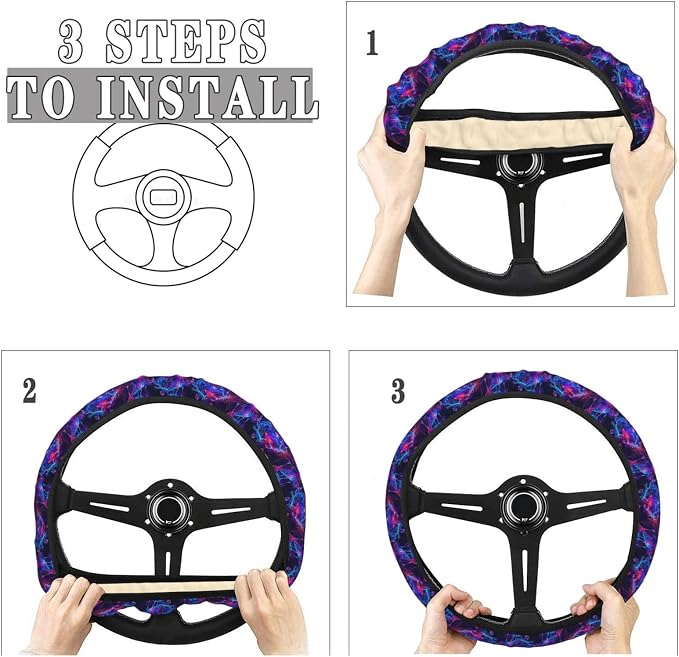 Neon Magic Mushroom Skull Steering Wheel Covers Anti-Slip Elasticity Car Accessories Steering Wheel Protector Universal 15 Inch for Cars SUV Vehicle Truck