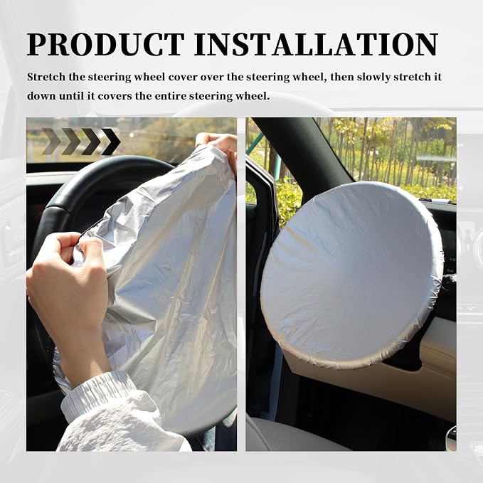 Steering Wheel Cover Sun Shade for Car,210T Titanium Silver Car Wheel Cover for Blocking Sunlight & Protecting Steering Wheels,Plus Size Steeringwheel Covers for 16.54" Diameter (Titanium Silver)
