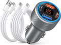 4-Port USB C Car Charger for iPhone 17/16e/15 Pro Max, 65W Multi Port PD+QC 3.0 Fast Charging Dual 12V USB-C&USB-A Car Charger Cigarette Lighter Adapter Voltmeter for iPhone Air 17 16 15 Pro