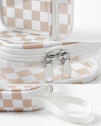 Preppy Clear Makeup Bag Travel Cosmetic Case Transparent Khaki and Beige Checkered Toiletry Bag with Zipper,Portable Mini Make Up Organizer Traveling Compact Car Bag for Essentials