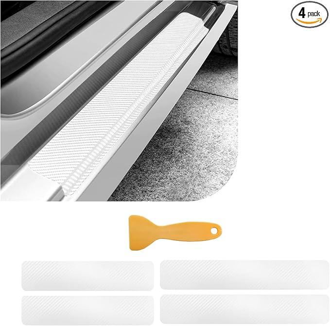 4 PCS Car Door Sill Protector, 3D Carbon Fiber Auto Door Entry Edge Guard Protection Trim, Anti-Scratch Threshold Cover Strips, Sill Protection Sticker for Car SUV Truck (White)