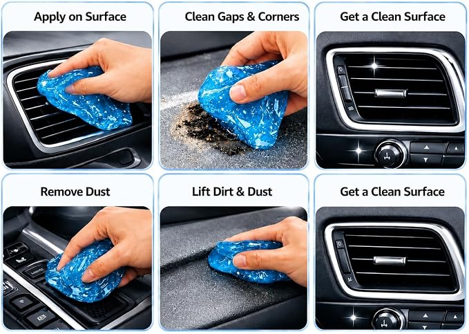 Reusable Car Cleaning Gel 3 Pack (Blue) – Universal Interior Dust Cleaner Putty for Car Air Vents, Dashboard, Cup Holders, Keyboard & Electronics, Car Detailing Slime(160g Each)