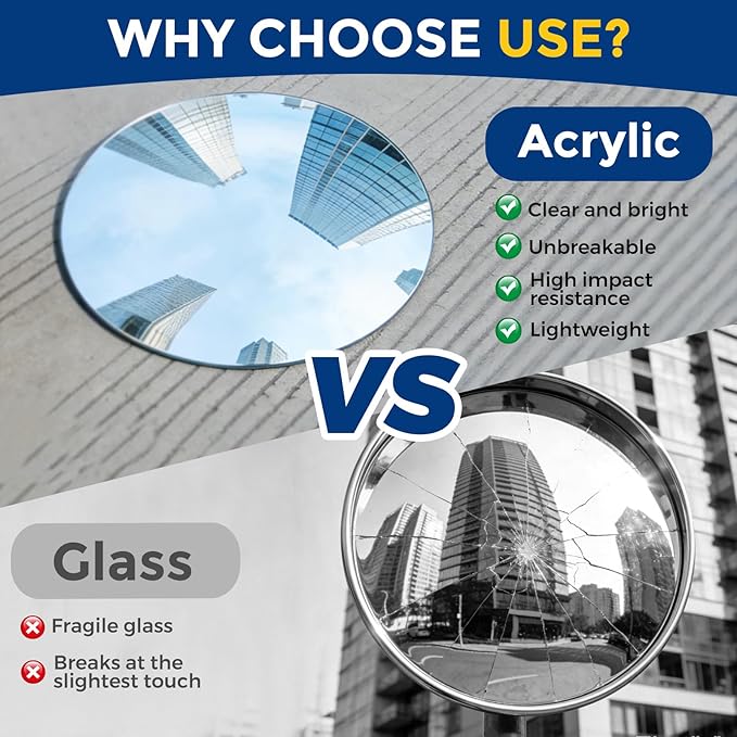 11.7in acrylic convex mirror 180° adjustable wide-angle indoor security mirror suitable for monitoring blind spots in parking lots Garage warehouses offices and traffic safety management
