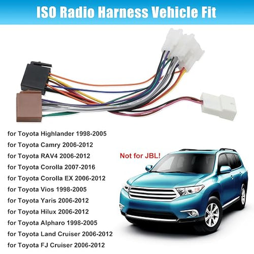 16Pin ISO Stereo Radio Wire Adapter for Toyota No JBL | Car Radio Wiring Harness SWC Connector Compatible with Toyota Camry RAV4 Corolla Yaris Land Cruiser Factory Stereo Plugs