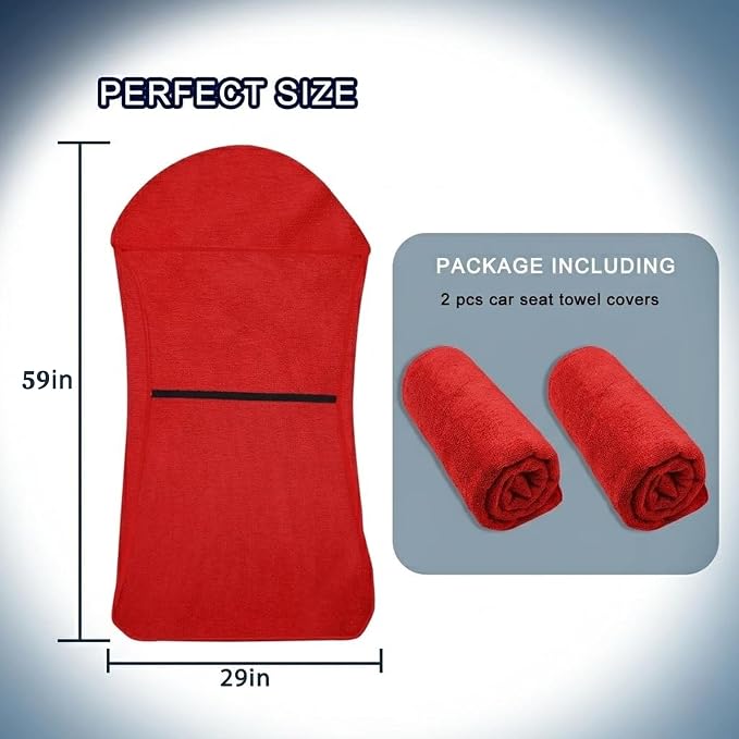 Car Seat Towel Cover, Universal Front Seat Protector for Cars, SUVs and Trucks, Sweat Towel Car Seat Cover for Gym, Yoga, Swimming, Pets and Family Travel, Haute Red, 2 Pack