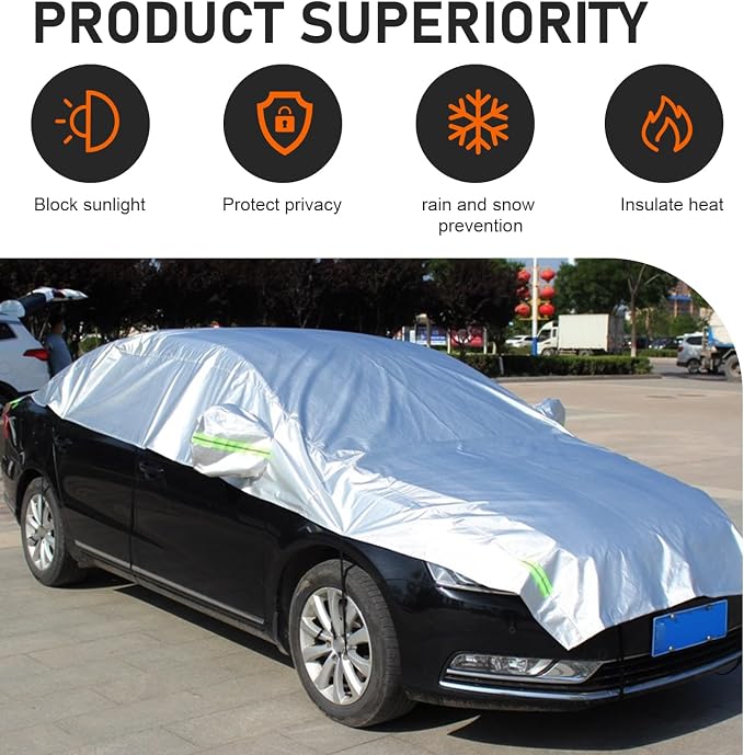 Car Half Cover, Oxford Summer Rainproof Sunshade Cover, All-season Thickened Car Roof Protector, Universal for Sedans (Silver)