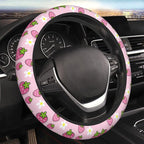 Cute Strawberry Steering Wheel Cover Anti-Slip and Practical 14.5-15 Inch Universal Steering Wheel Cover with 2 Pieces Car Coasters Suitable for Men Women