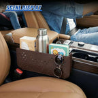 Car Seat Side Pocket Organizer, PU Leather Water-Resistant Car Console Storage Bag, Multifunctional Auto Interior Door Tray Pouch Organizer Accessories for Phone Keys Sunglasses (Brown)