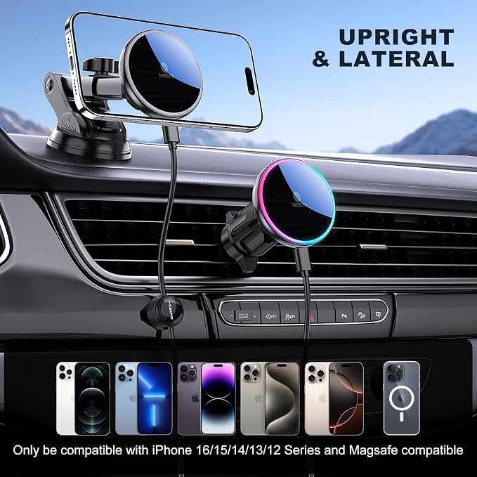 for Mag-Safe Car Mount Charger, Magnetic Phone Holder for Your Car Charger Dash Windshield Vent Magnetic Wireless Car Charger Mount for iPhone 17 16 15 14 13 12