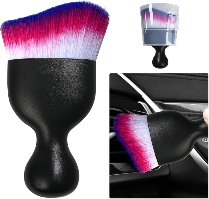 Car Detailing Brush, Curved Soft Bristles Auto Removal Dust Collectors, Universal Vehicle Dashboard, Air Conditioner Vents etc Interior Cleaning Tool Accessory (White/Red/Blue)