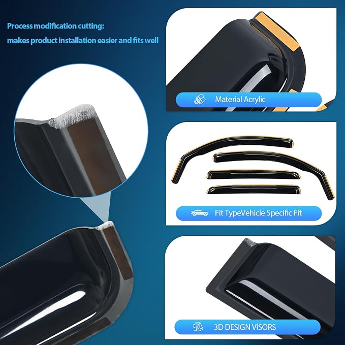 Durable Rain Guards for Toyota Tacoma Double Cab 2016 2017 2018 2019 2020 2021 2022 2023 Window Deflectors, Vent Window Visors, 4 Pieces