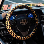 Universal Leather Leopard Cheetah Steering Wheel Cover Women 14.5-15 inch Leopard car Accessories Western Anime Brown Cute Wheel Cover Hip Hop Anti-Slip Car Protecter for Men