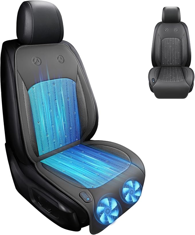 Cooling Car Seat Cover with 2 Turbo Fans – 12V-24V Ventilated Car Seat Cushion, Breathable Car Seat Cooling Pad for Sweaty Back, Universal Fit Cooling Seat Covers for Cars SUV Truck Grey
