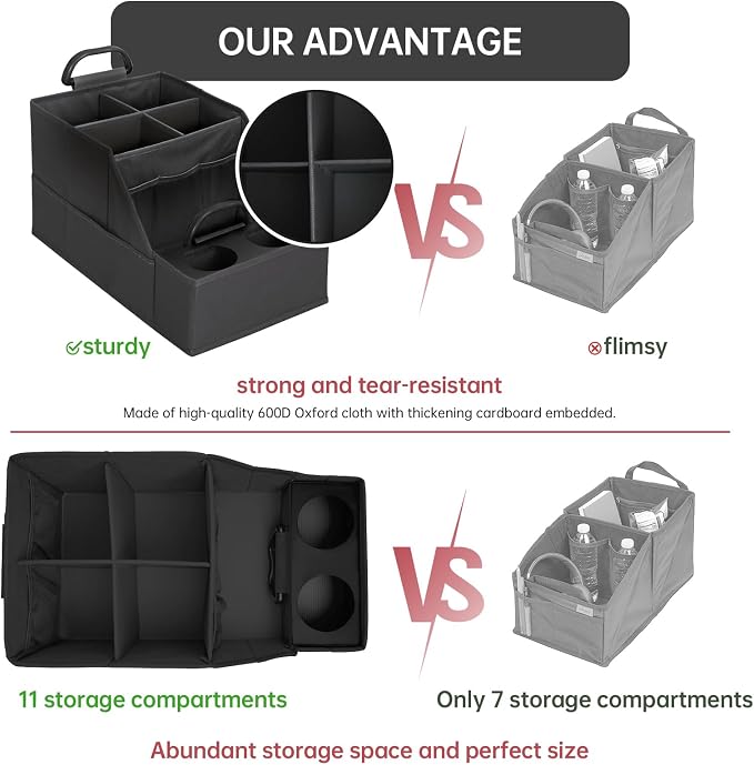 Car Seat Organizer- Backseat Car Organizer with 12 Storages Compartments and 2 Cup Holders, Organizers and Storage, Front Seat for Travel Kids,Black