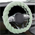 Fluffy Car Steering Wheel Cover, 15 Inches Anti-Slip Round Fuzzy Winter Steering Wheel Protector, Soft Warm Plush Steering Wheel Cover for Women Girls, Car Accessories (Green, D-Shaped)