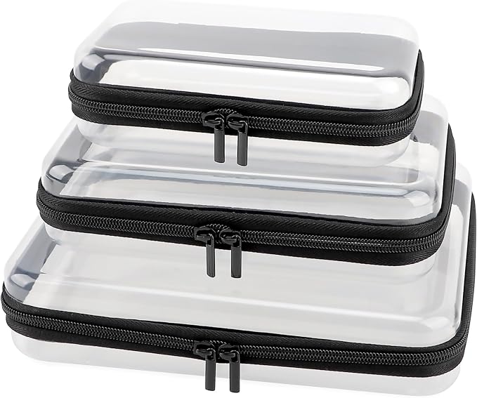 3 Pack Clear Hard Shell Zipper Case, Clear Zipper Pouches Waterproof Makeup Organizer & Travel Toiletry Bag, Diaper Bag Organizing Pouches, Plastic Pouch for Office Home Storage, LMS,Blcak
