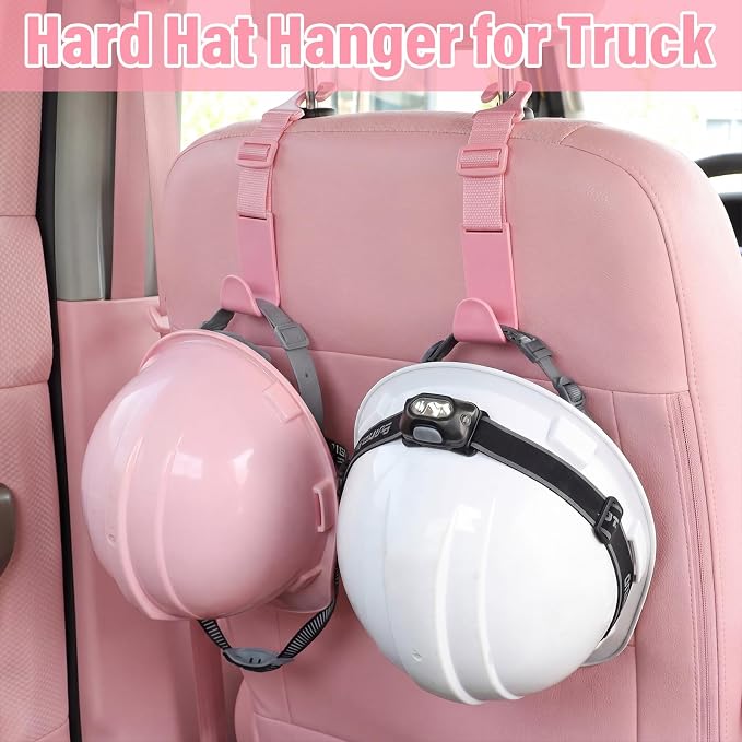 4 Pcs Hard Hat Hook for Truck Adjustable Hard Hat Holder Hardhat Holder for Truck Seat Back Organizer 55 lb Load Heavy Duty Hardhat Hanger Storage Car Vehicle Headrest Bag Gear (Pink)