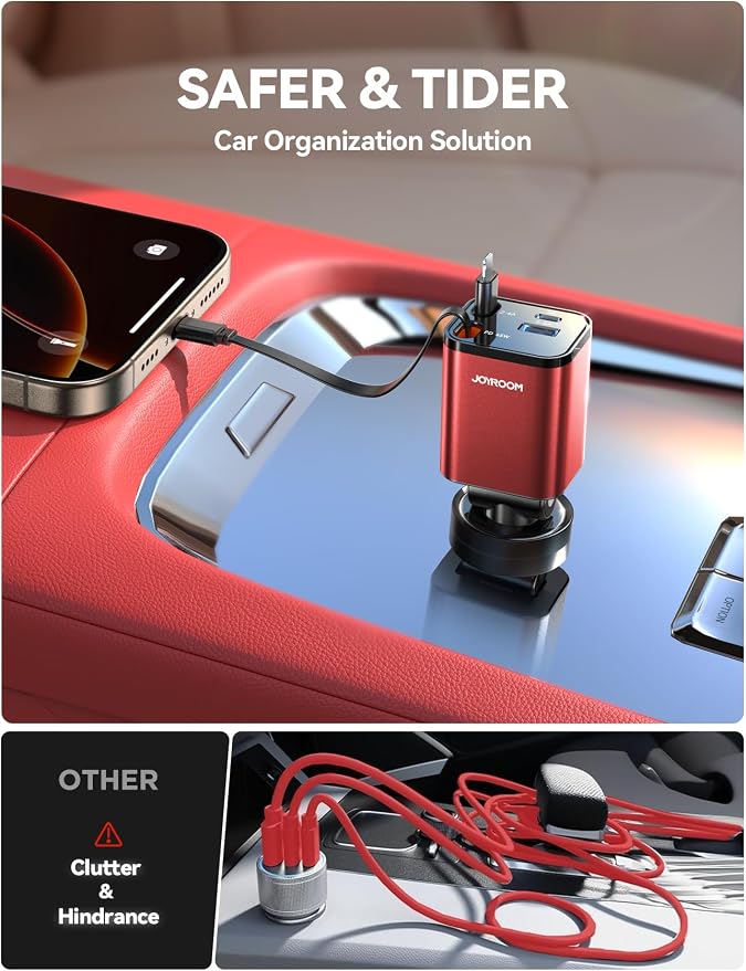 [2026 Ultra-Compact] Retractable Car Charger 84W Car Charger USB C for iPhone 16 17 Fast Charging, Car Accessories, Car Adapter Travel Essentials Gifts for Women Men, for iPhone 17 16 15 14 13