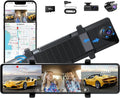 3 Channel Mirror Dash Cam, 12" Triple Rear View Mirror with Front 4K, Inside and Rear 1080P Cameras with 5.8GHz WiFi, G-Sensor, Night Vision, Reverse Assist, Parking Monitor