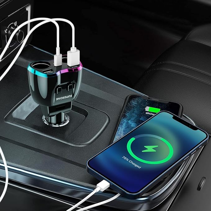 2026 Upgraded Cigarette Lighter Splitter, 180W 2-Socket Cigarette Lighter Adapter with Dual QC3.0 and 20W PD USB C Car Charger Splitter for GPS/Dash Cam/Laptop/iPad/iPhone 17/16/15/14/13/12