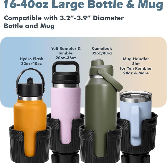 Upgraded Car Cup Holder Tray, 3 in 1 Car Cup Holder Expander Adapter, 360° Rotating Detachable 10.5" Car Food Tray Table for Eating, Road Trip Essentials, Fits Yeti/Hydro Flask 16–46oz