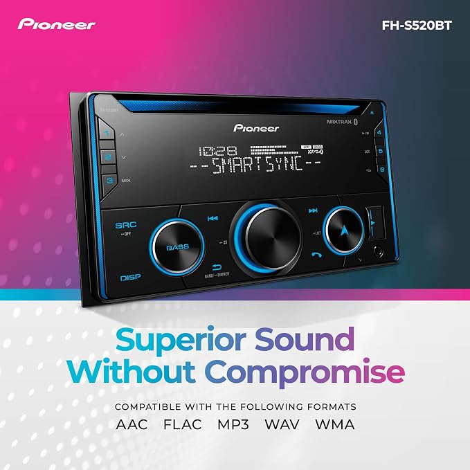 FH-S520BT Double Din CD Receiver – Bluetooth, USB/AUX, FLAC, AM/FM Radio, 13-Band EQ, 50W x 4, Voice Control, Front, Rear/SW Selectable RCA Preouts