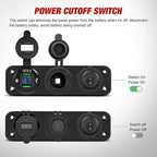 4 in 1 Charger Socket Panel Dual QC3.0 USB with LED Voltmeter Display and Cigarette Lighter Power Cutoff Switch for CarsTrucks UTV ATV