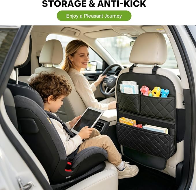 Seat Back Protectors for Kids Car Kick Mats with Large Pocket Organizer Waterproof Dustproof Anti-Scratch Front Seat Back Cover Fits Most Vehicles 2PCS