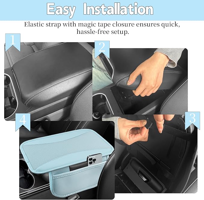 6 PCS Nappa Microfiber Leather Blue Steering Wheel Cover Set, Breathable Fabric Steering Wheel Cover 14.5-15inch Universal, Car Center Console Cover, Seat Belt Cushion, Cup Holder Coaster