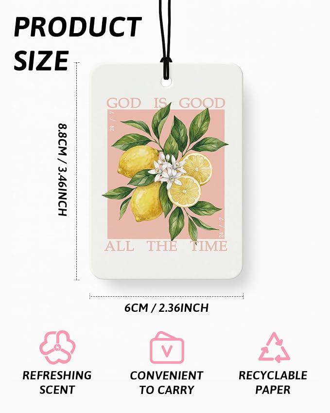 Christian Car Air Freshener 6 Pcs Coconut Scented, Lemon Strawberry Religious Bible Car Accessories Mirror Decor for Women, Christian Hanging Air Freshener for Cars Closet Drawer Books