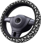 Paw Bones Steering Wheel Cover Car Elastic Steering Wheel Protector | Black White Dog Anti-Slip Breathable Car Accessories Interior for Women Men Universal 15 Inch Fit Auto SUVs Truck