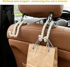2 PCS Elegant Pearl Car Seat Headrest Hook, Cute Pearl Back Seat Hanger Auto Interior Decoration, Exquisite Vehicle Headrest Storage Organizer for Handbags Coats Keys