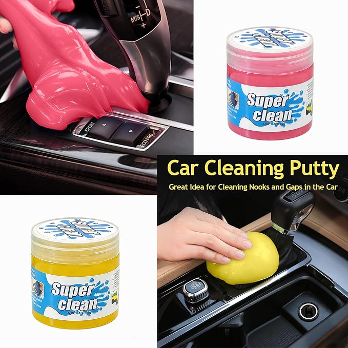 Car Cleaning Gel Putty, Reusable Interior Cleaning Slime Dust Remover, Auto Detailing Cleaning Gel for Vents Keyboard Crevice, Car Accessories Gift Yellow & Pink