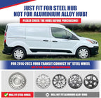 4Pcs 16 2014-2023 Wheel Hubcaps Rim Cover Fits for Ford Transit Connect | Steel ABS+PC Material Snap-On Installation inch Car ReplacementChrome