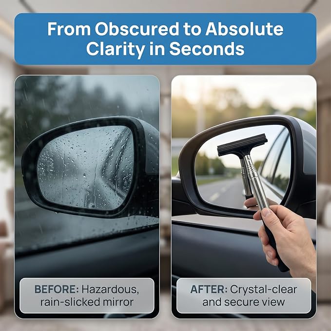 Retractable Car Rearview Mirror Wiper, Telescopic Side Mirror Squeegee, Anti-Fog Rain Cleaning Tool with Rubber Layered Head, Portable Auto Accessory for Cars, SUVs, Trucks (Black)