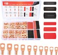 150PCS Copper Wire Lugs and Heat Shrink Tubing 2 4 6 8 10 AWG Heavy Duty Battery Terminal Crimp Connectors 70 PCS 80 3:1 Heatshrink Assortment Kit