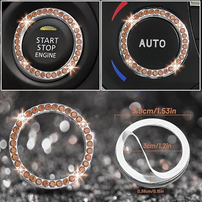 12 Pcs Bling Car Accessories Set for Women Car Floor Mats Full Set Steering Wheel Cover Seat Belt Covers Coasters Universal Fit Car SUV Truck Van Champagne