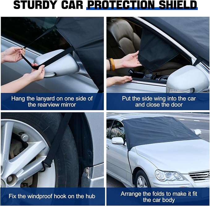 Subody Cldkz Windshield Cover for ice and Snow | 600D Three-Layer Composite Waterproof,Sunshade,Dustproof Fabric |Windshield Snow Cover for car, SUV, Truck|Winter car Accessories|car Windshield Cover