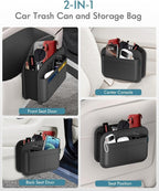 Upgrade Car Door Organizer, Small Leather Foldable Hanging Organizer and Trash Can 2-in-1, Multi-Function Mini Storage Box Garbage Can for Car Back Seats and Side Door-2Pack