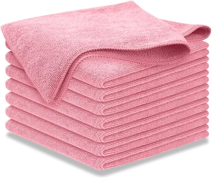 Microfiber Cleaning Cloth Light Pink - 8 Pcs 12.5"x12.5" - High Performance - 1200 Washes, Ultra Absorbent Towels Weave Grime & Liquid for Streak-Free Mirror Shine - Car Washing Cloth
