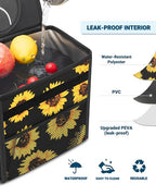 Car Trash Can with Lid, Leakproof Car Trash Bag Hanging Waterproof Automotive Garbage Can with Storage Pockets Mini Vehicle Trash Bin for Back/Front Seat(Sunflower,3 Gallon)