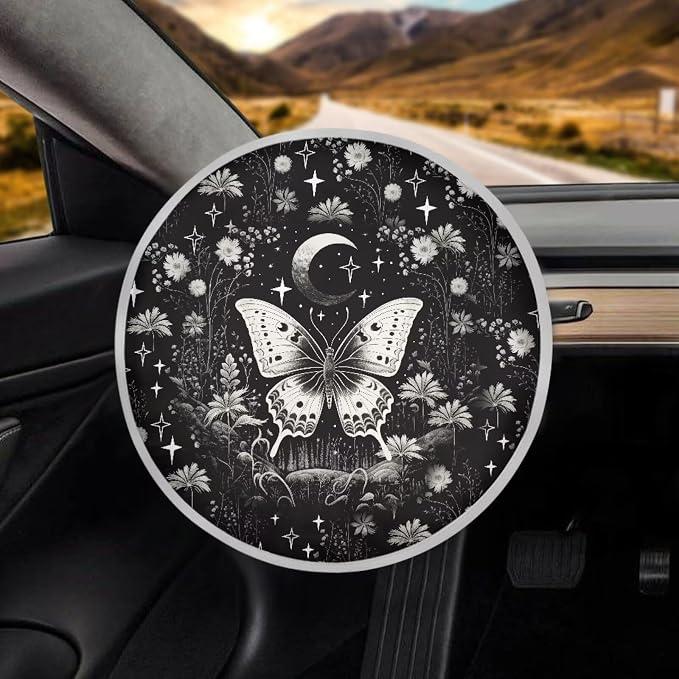 Butterfly Car Steering Wheel Cover Shade Cover, Cooling Steering Wheel Sun Block Anti-Heat Aluminum Foil Steering Wheel Sun Heat Shield for SUV Truck Van