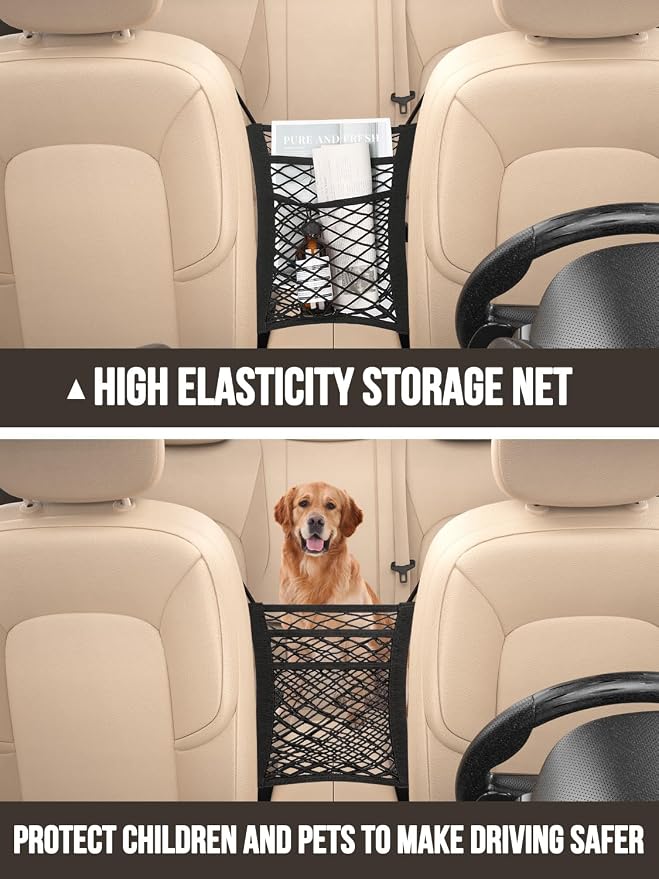Backseat Car Organizer(20 Storage Pockets),Come with Free 1 Seat Net and 2 Headrest Hook, Touch Screen Tablet Holder, Divider for Driving Safely Children & Pets…, Car Organizer (black)
